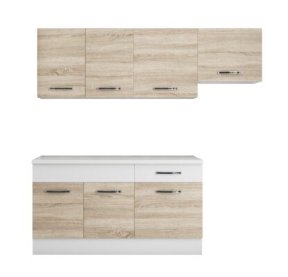 Bucatarie Sofia 200 cm, sonoma / alb, blat termic alb, corp hota - imagine 4