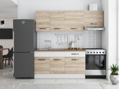 Bucatarie Sofia 200 cm, sonoma / alb, blat termic nuc, corp hota - imagine 2