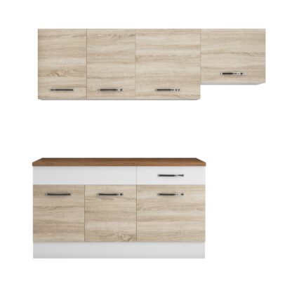 Bucatarie Sofia 200 cm, sonoma / alb, blat termic nuc, corp hota - imagine 4