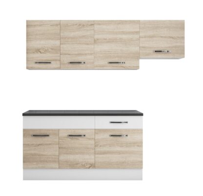 Bucatarie Sofia 200 cm, sonoma / alb, blat termic wenge, corp hota - imagine 4