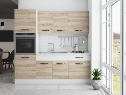 Bucatarie Sofia 200 cm, sonoma / alb, blat termic alb, corp cuptor incorporabil - imagine 2