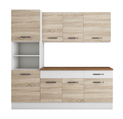 Bucatarie Sofia 200 cm, sonoma / alb, blat termic nuc, corp cuptor incorporabil - imagine 5