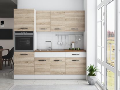 Bucatarie Sofia 200 cm, sonoma / alb, blat termic nuc, corp cuptor incorporabil - imagine 2