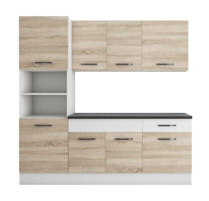 Bucatarie Sofia 200 cm, sonoma / alb, blat termic wenge, corp cuptor incorporabil - imagine 5