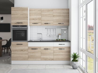 Bucatarie Sofia 200 cm, sonoma / alb, blat termic wenge, corp cuptor incorporabil - imagine 2
