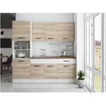 Bucatarie Sofia 200 cm, sonoma / alb, blat termic nuc, corp cuptor incorporabil - imagine 3