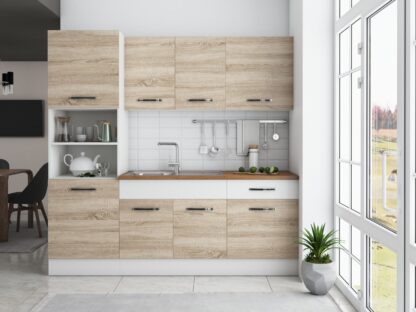 Bucatarie Sofia 200 cm, sonoma / alb, blat termic nuc, corp cuptor incorporabil - imagine 3