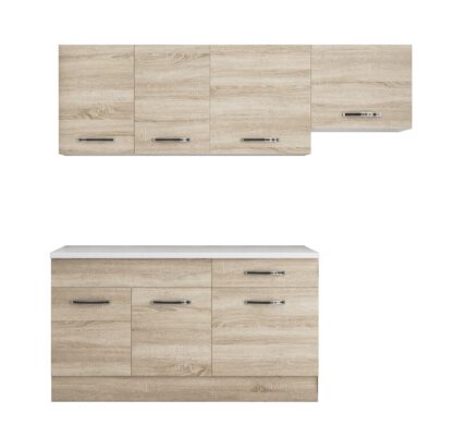 Bucatarie Sofia 200 cm, sonoma, blat termic alb, corp hota - imagine 4