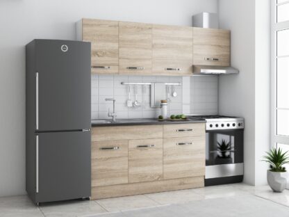 Bucatarie Sofia 200 cm, sonoma, blat termic wenge, corp hota