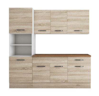 Bucatarie Sofia 200 cm, sonoma, blat termic nuc, corp cuptor incorporabil - imagine 5