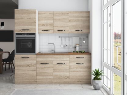 Bucatarie Sofia 200 cm, sonoma, blat termic nuc, corp cuptor incorporabil - imagine 2