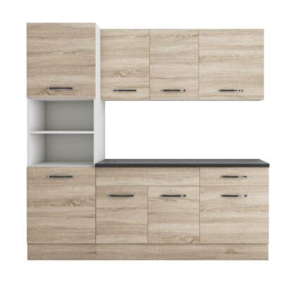 Bucatarie Sofia 200 cm, sonoma, blat termic wenge, corp cuptor incorporabil - imagine 5