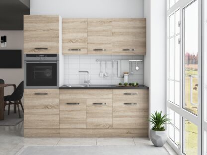 Bucatarie Sofia 200 cm, sonoma, blat termic wenge, corp cuptor incorporabil - imagine 2