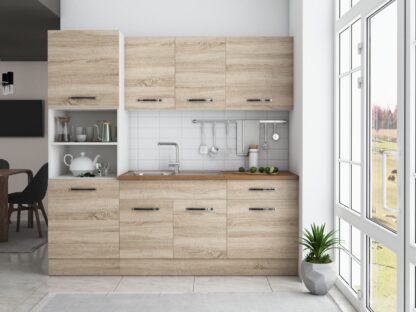 Bucatarie Sofia 200 cm, sonoma, blat termic nuc, corp cuptor incorporabil - imagine 3