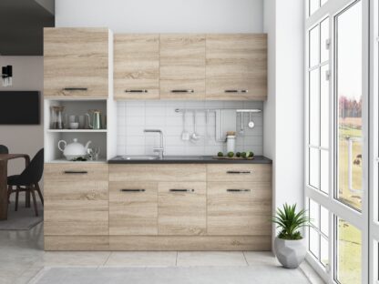 Bucatarie Sofia 200 cm, sonoma, blat termic wenge, corp cuptor incorporabil - imagine 3
