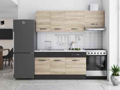 Bucatarie Sofia 200 cm, sonoma / wenge, blat termic alb, corp hota - imagine 2