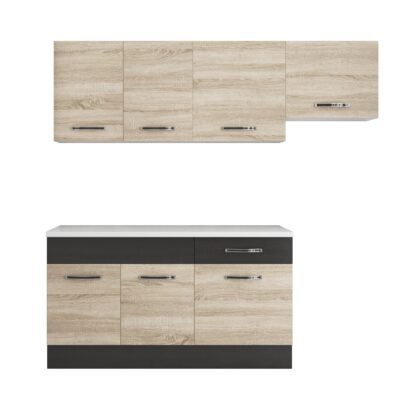 Bucatarie Sofia 200 cm, sonoma / wenge, blat termic alb, corp hota - imagine 4