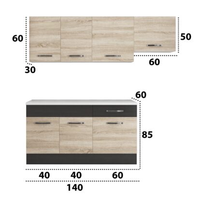 Bucatarie Sofia 200 cm, sonoma / wenge, blat termic alb, corp hota - imagine 5
