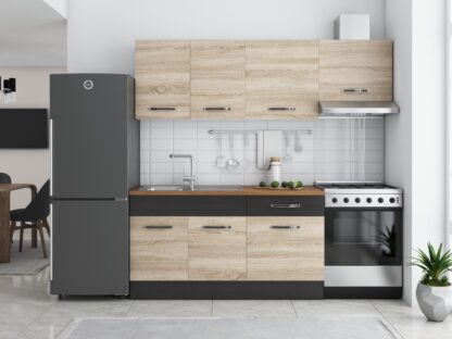 Bucatarie Sofia 200 cm, sonoma / wenge, blat termic nuc, corp hota - imagine 2