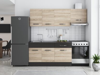 Bucatarie Sofia 200 cm, sonoma / wenge, blat termic wenge, corp hota - imagine 2