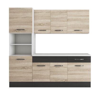 Bucatarie Sofia 200 cm, sonoma / wenge, blat termic alb, corp cuptor incorporabil - imagine 5