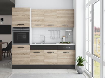 Bucatarie Sofia 200 cm, sonoma / wenge, blat termic alb, corp cuptor incorporabil - imagine 2