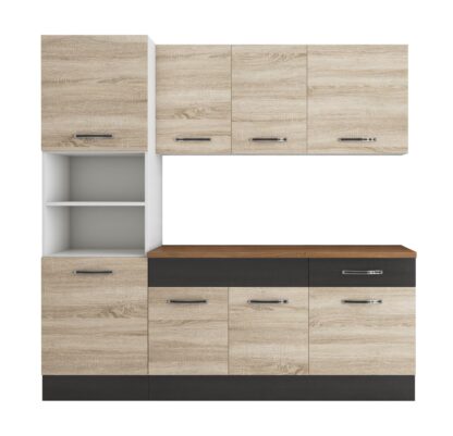 Bucatarie Sofia 200 cm, sonoma / wenge, blat termic nuc, corp cuptor incorporabil - imagine 5