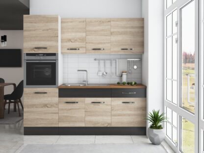 Bucatarie Sofia 200 cm, sonoma / wenge, blat termic nuc, corp cuptor incorporabil - imagine 2