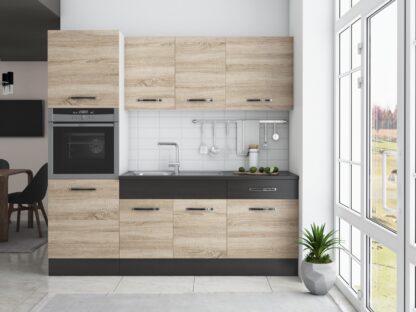 Bucatarie Sofia 200 cm, sonoma / wenge, blat termic wenge, corp cuptor incorporabil - imagine 2
