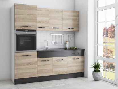 Bucatarie Sofia 200 cm, sonoma / wenge, blat termic wenge, corp cuptor incorporabil