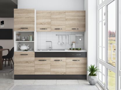 Bucatarie Sofia 200 cm, sonoma / wenge, blat termic alb, corp cuptor incorporabil - imagine 3