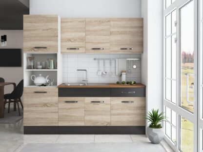 Bucatarie Sofia 200 cm, sonoma / wenge, blat termic nuc, corp cuptor incorporabil - imagine 3
