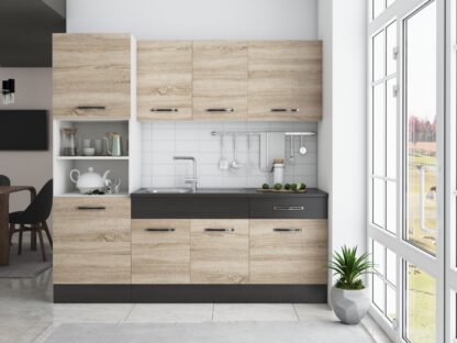 Bucatarie Sofia 200 cm, sonoma / wenge, blat termic wenge, corp cuptor incorporabil - imagine 3