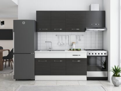 Bucatarie Sofia 200 cm, wenge / alb, blat termic alb, corp hota - imagine 2