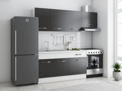 Bucatarie Sofia 200 cm, wenge / alb, blat termic alb, corp hota
