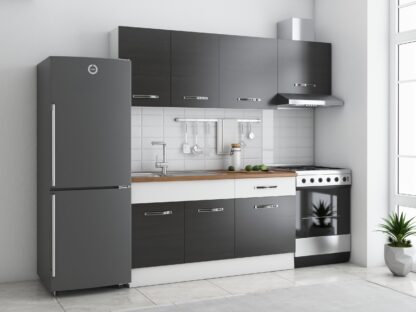 Bucatarie Sofia 200 cm, wenge / alb, blat termic nuc, corp hota
