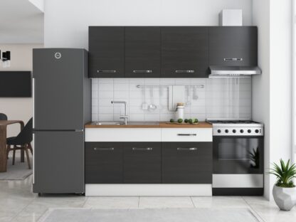 Bucatarie Sofia 200 cm, wenge / alb, blat termic nuc, corp hota - imagine 2