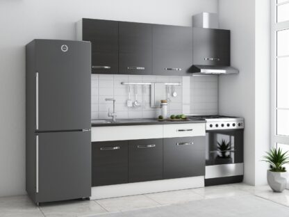 Bucatarie Sofia 200 cm, wenge / alb, blat termic wenge, corp hota