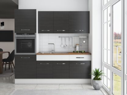 Bucatarie Sofia 200 cm, wenge / alb, blat termic nuc, corp cuptor incorporabil - imagine 2