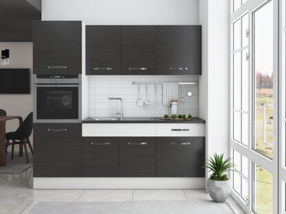 Bucatarie Sofia 200 cm, wenge / alb, blat termic wenge, corp cuptor incorporabil - imagine 2