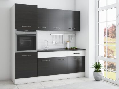 Bucatarie Sofia 200 cm, wenge / alb, blat termic wenge, corp cuptor incorporabil