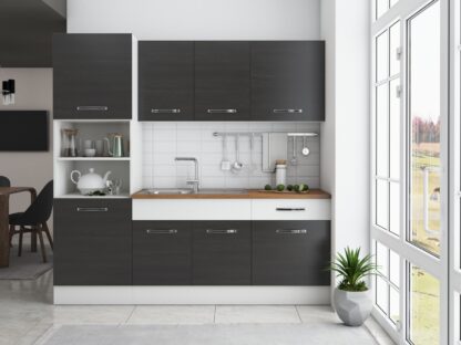 Bucatarie Sofia 200 cm, wenge / alb, blat termic nuc, corp cuptor incorporabil - imagine 3