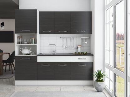 Bucatarie Sofia 200 cm, wenge / alb, blat termic wenge, corp cuptor incorporabil - imagine 3