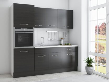 Bucatarie Sofia 200 cm, wenge, blat termic alb, corp cuptor incorporabil