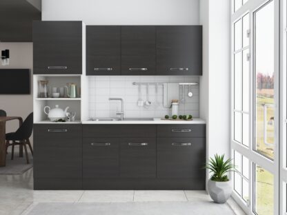 Bucatarie Sofia 200 cm, wenge, blat termic alb, corp cuptor incorporabil - imagine 3