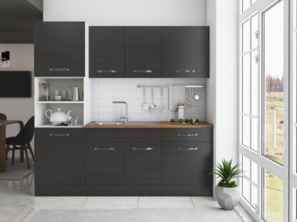 Bucatarie Sofia 200 cm, wenge, blat termic nuc, corp cuptor incorporabil - imagine 3