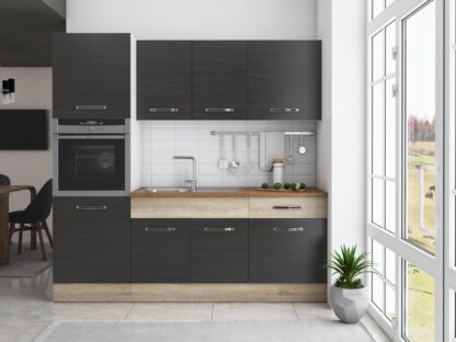 Bucatarie Sofia 200 cm, wenge / sonoma, blat termic nuc, corp cuptor incorporabil - imagine 2