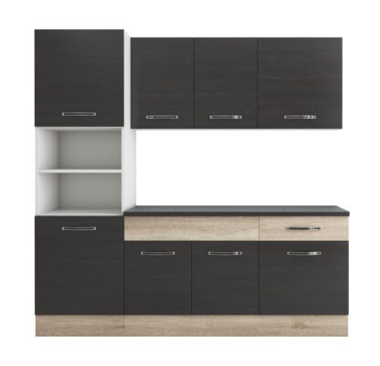 Bucatarie Sofia 200 cm, wenge / sonoma, blat termic wenge, corp cuptor incorporabil - imagine 5