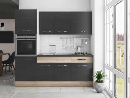 Bucatarie Sofia 200 cm, wenge / sonoma, blat termic wenge, corp cuptor incorporabil - imagine 2