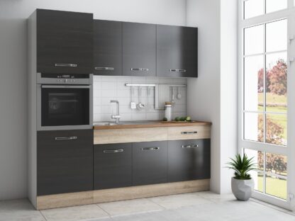 Bucatarie Sofia 200 cm, wenge / sonoma, blat termic nuc, corp cuptor incorporabil